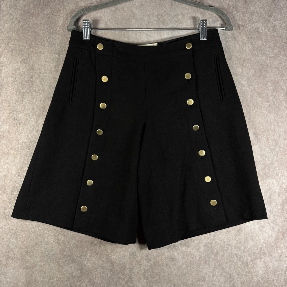 Elevenses Shorts Womens Size 4 Black Sailor Nautical Gold Button High Waist Boho